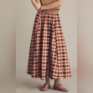 Anthropologie Maeve Midi Poplin Cotton Pleated Skirt